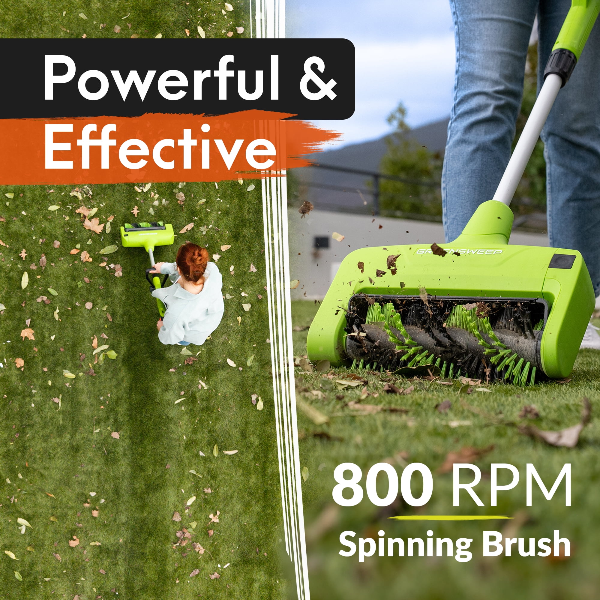 GreenSweep Reviver Volt Cordless Artificial Grass Power Brush, 12 in Cleaning Width, 20V Battery, Variable Speed, Removes Dirt, Debris and Pet Hair