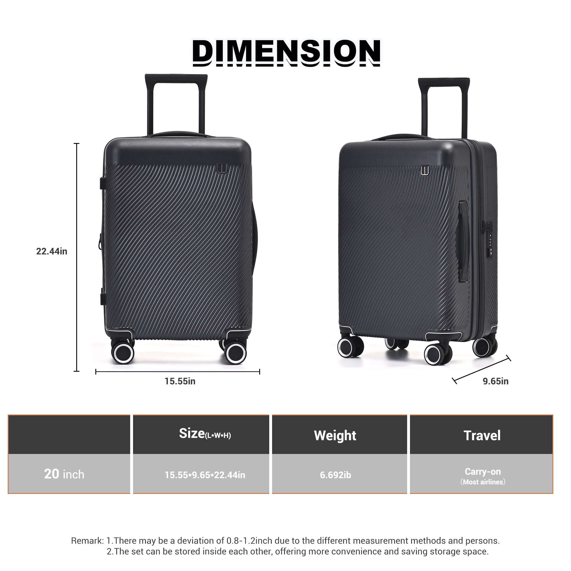 Wonder Florence 20" Carry On Hardside with 360 Degree Spinner Luggage, Black
