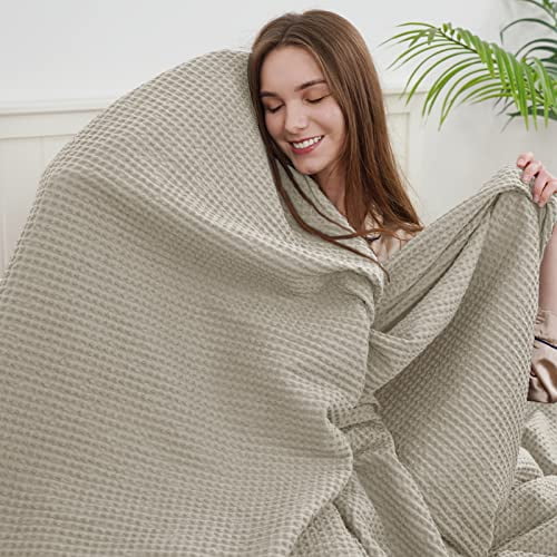 PHF 100 Cotton Waffle Weave Blanket Twin Size 66 x90 Pre Washed Soft Lightweight Breathable Blanket for All Season Perfect Blanket Layer for Couch