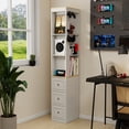 thumbnail image 5 of 73" Tall Storage Cabinet, Narrow Wood Bookshelf with Side Drawers, Freestanding Display Media Shelf with Open Shelves and 4 Hooks, for Living Room, 5 of 9