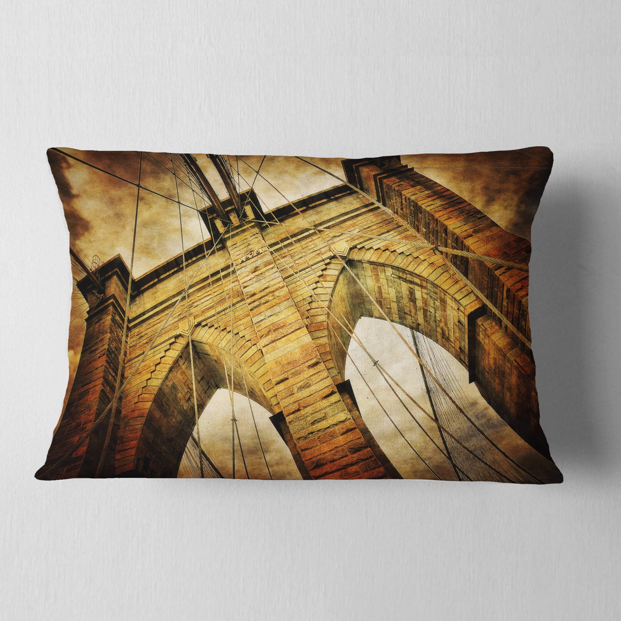 Designart Vintage Brooklyn Bridge - Contemporary Throw Pillow - 12x20