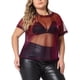 thumbnail image 1 of Blusa de fiesta para mujer de tallas grandes Agnes Orinda, transparente de malla holográfica, 3X, negra y roja, 1 of 6