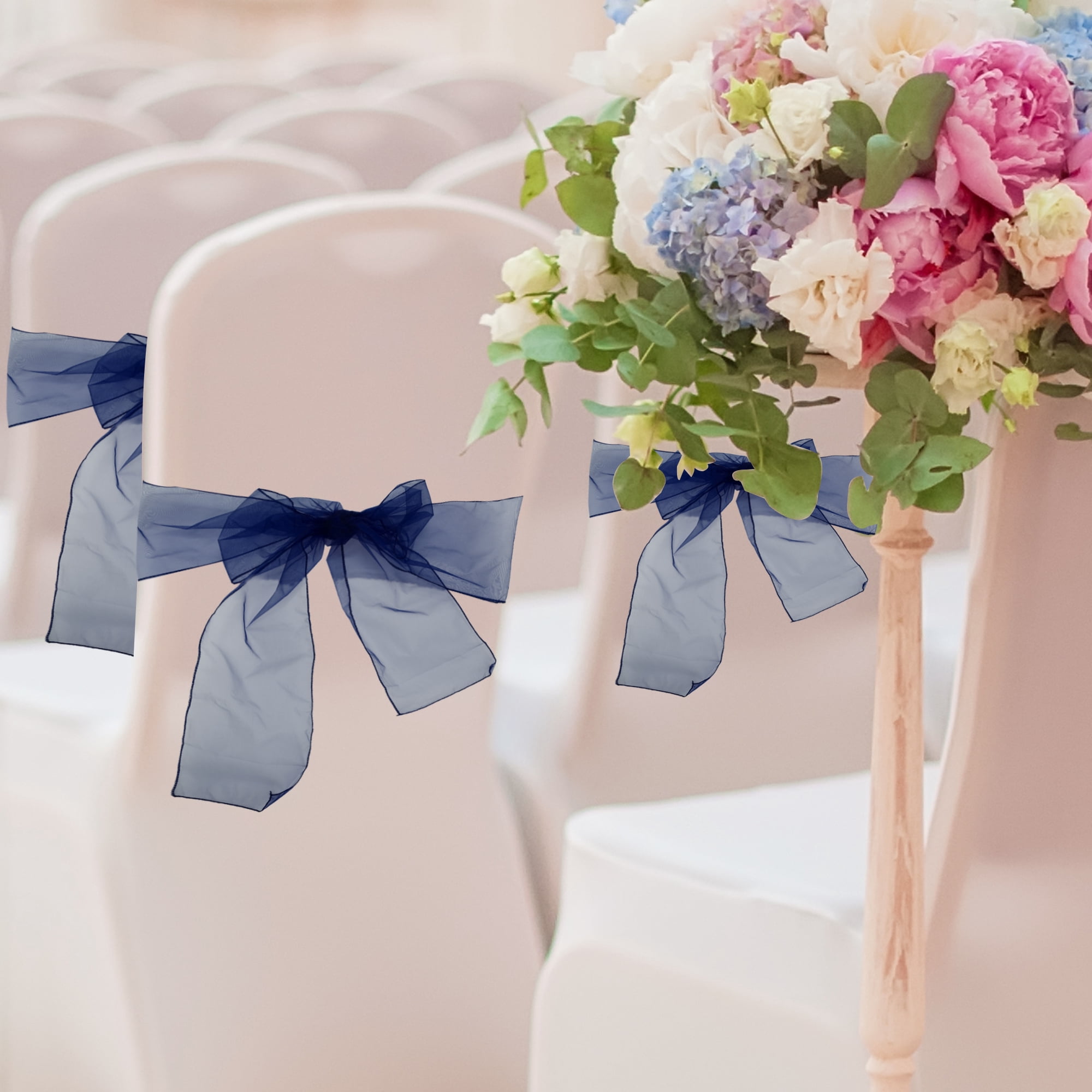 Unique Bargains 20 Pcs Organza Chair Sashes Self Tie Chair Ribbons for Banquet