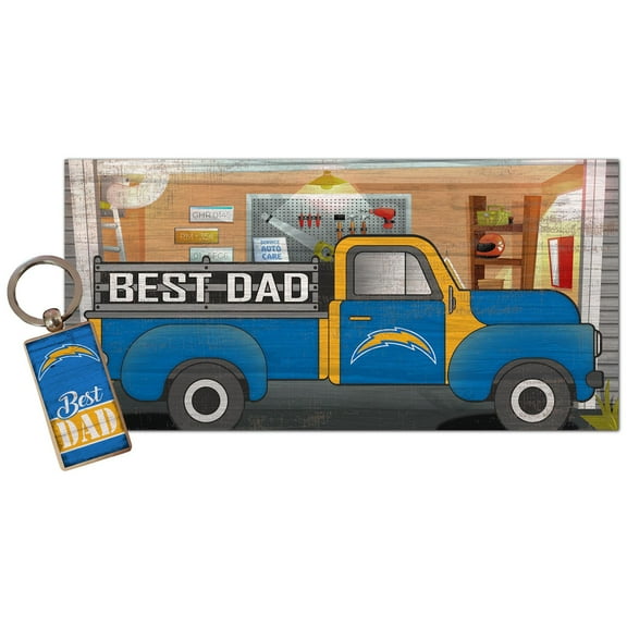 Los Angeles Chargers 6'' x 12'' Best Dad Truck Sign & Key Chain Bundle