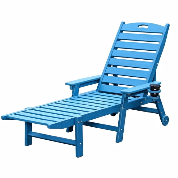 Outdoor Lounger, 72in Pool Lounge Chairs With 4-position Adjustable Backrest,rolling Wheels & Cup Holder,supports Up To 400 Lbs For Patio Poolside Deck Beach Backyard,Blue