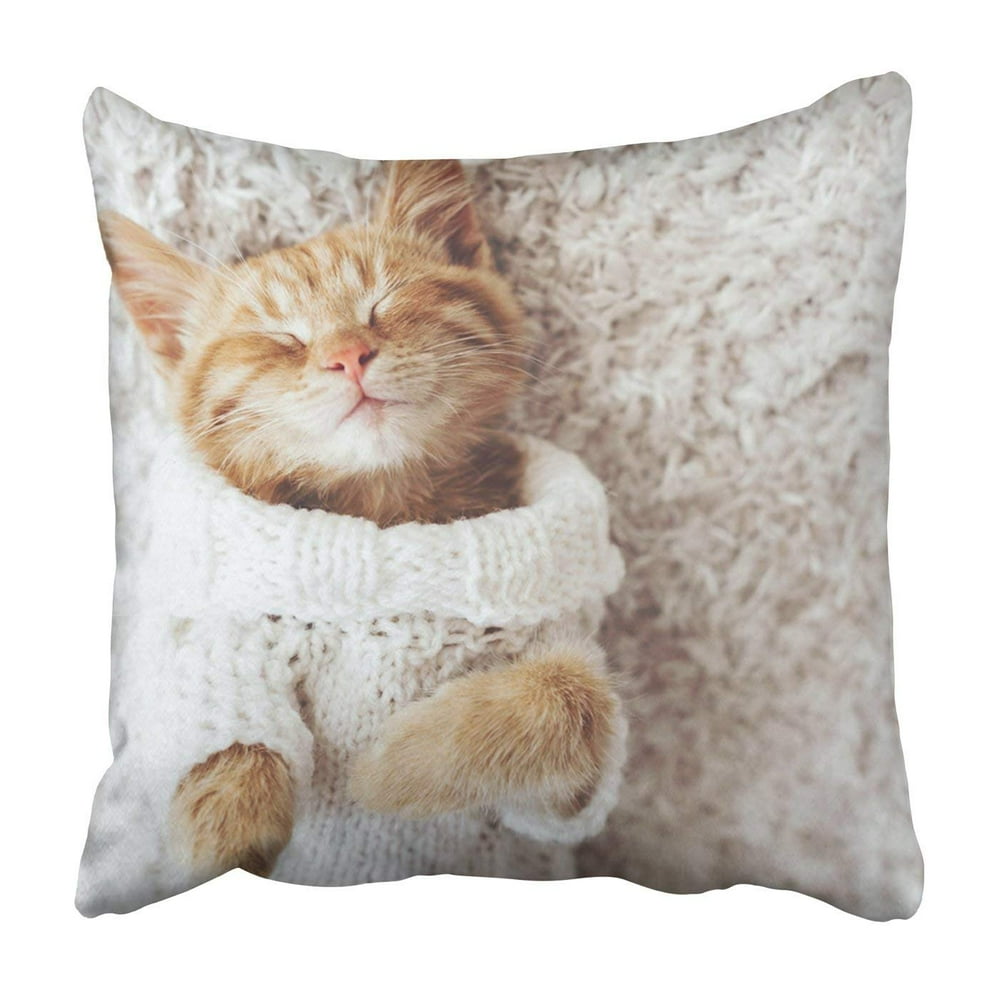 BPBOP little ginger kitten wearing warm knitted sweater Pillowcase