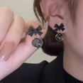thumbnail image 2 of Black CZ Bow Stud Earrings for Women Gold-Toned Fashon Bowknot Geometric  Dangle Studs Earring Charms Crystal Drop Halloween Holiday Birthday Jewelry for Sister Daughter, 2 of 6