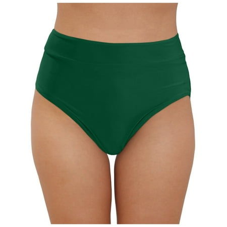 TOWED22 Women High Waisted Cheeky Bikini Bottoms Tummy Control Scrunch Butt Swim Bottom Only-Green M