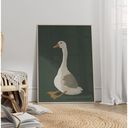 Sitting Goose Farm Wall Art, Green Nursery Animal Decor, Unframed Paper Print Size 8x12