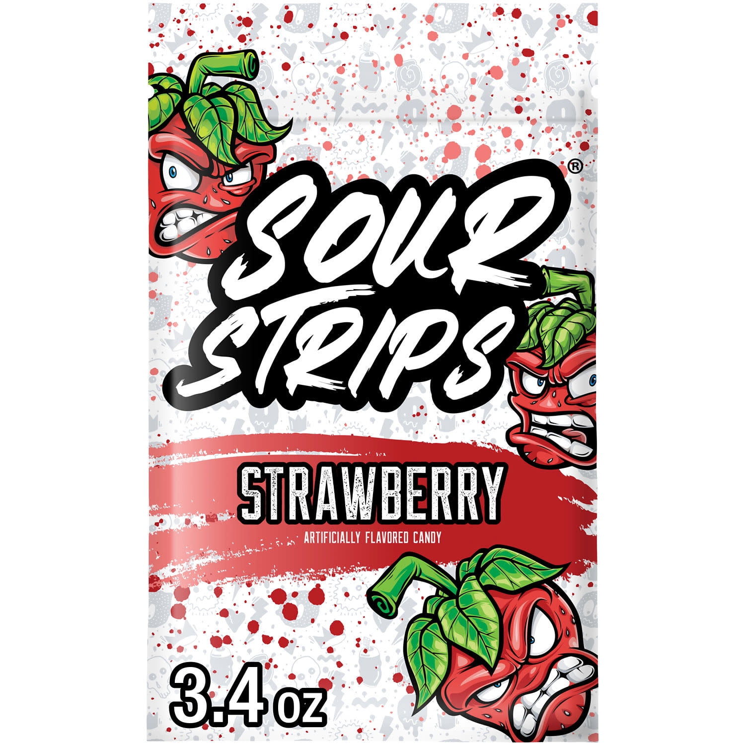 (2 pack) Sour Strips Strawberry Flavored Chewy, Candy Bag, 3.4 oz