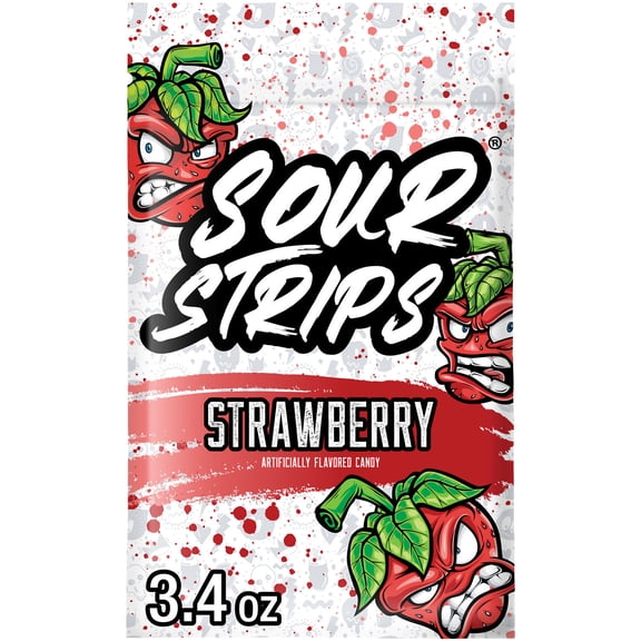 Sour Strips Strawberry Flavored Chewy, Candy Bag, 3.4 oz