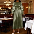 thumbnail image 6 of ClodeEU Women's Satin Cinched Waist Long Sleeve Midi Dress, Loose Fit Pleated Casual Dress Green,Womens Plus M, 6 of 7