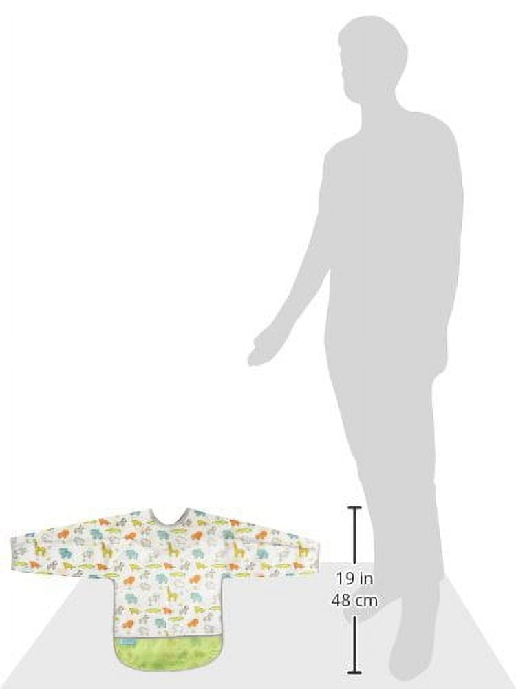 Kushies Cleanbib Art Smock Waterproof Clean Bib w/Pocket & Long Sleeves (2-4 Years, White Little Safari)