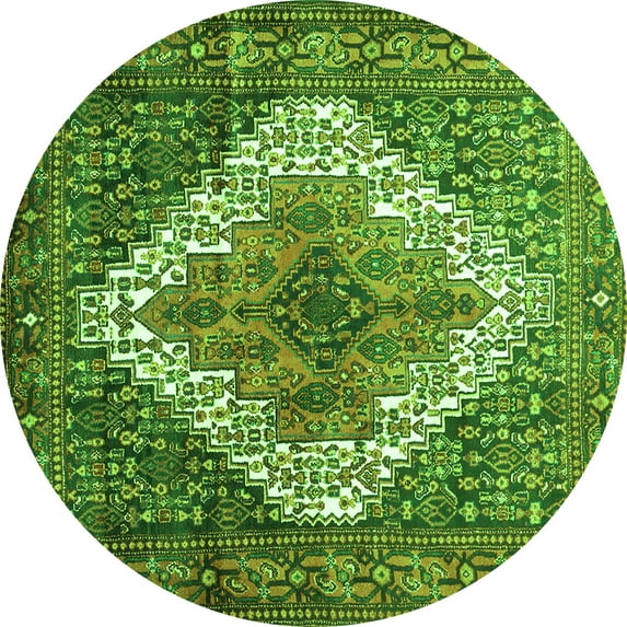 Ahgly Company Indoor Round Medallion Green Traditional Area Rugs, 6' Round