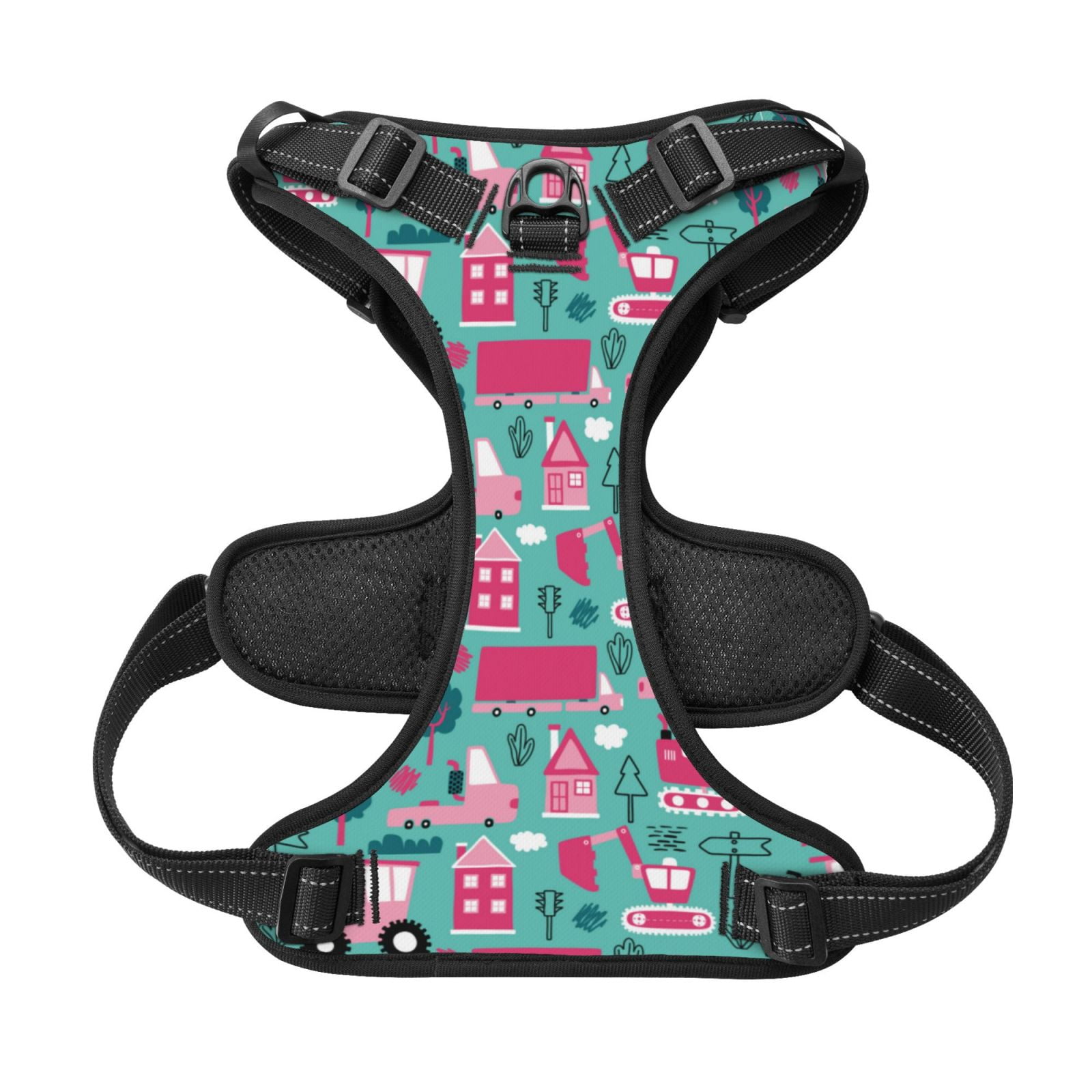 Kdxio Excavator Print No Pull Dog Harness Adjustable Reflective Oxford Easy Control Medium Large Dog Harness for Training and Everyday-X-Large