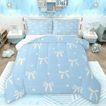 Feelyou Princess Cute Ribbon Full Size Comforter Sets for Teen, Kawaii Love Heart Bedding Comforter Set, Cartoon Bowknot Theme Reversible Bedding Sets, Breathable Home Decor, 3-Piece