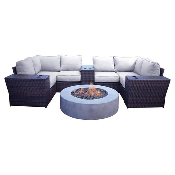 Living Source International 10-Piece Wicker Sectional Set w/Cushions in Gray