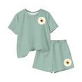 thumbnail image 6 of Amidoa Girls 2 Piece Outfits Summer Clothes Floral Print Short Sleeve Cute T-Shirt and Shorts Casual Kids Clothing Sets,Green Size 5T, 6 of 6