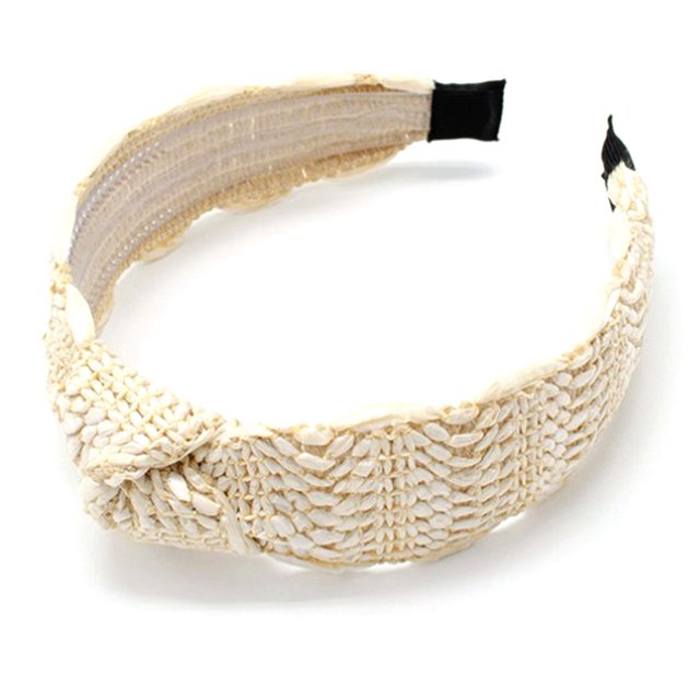 Femmes Paille Bandeau Naturel Rétro Décoratif Large Bande de Cheveux Noeud Cerceau