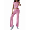 thumbnail image 3 of Women'S 2 Piece Lounge Sets Short Sleeve Tops Fold-over Flare Pants Casual Outfits Matching Set Pink S, 3 of 9