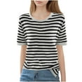 thumbnail image 2 of Fesfesfes 8-14 Years Kids Girls Short Sleeve Round Neck Tops Baby Kids Stripe Print Blouse Girls Summer T Shirts for Teen Girls(Black,12-13 Years), 2 of 4
