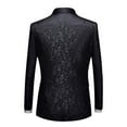 thumbnail image 2 of Mens Floral Jacquard Dress Suit Jacket 1 Button Print Tux Blazer Sport Coat-Black, 2 of 5