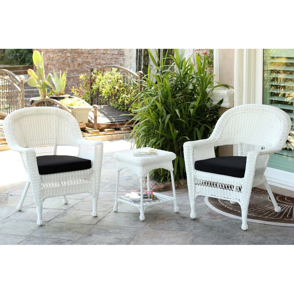 3Piece White Resin Wicker Patio Chairs and End Table Furniture Set Black Cushions Walmart