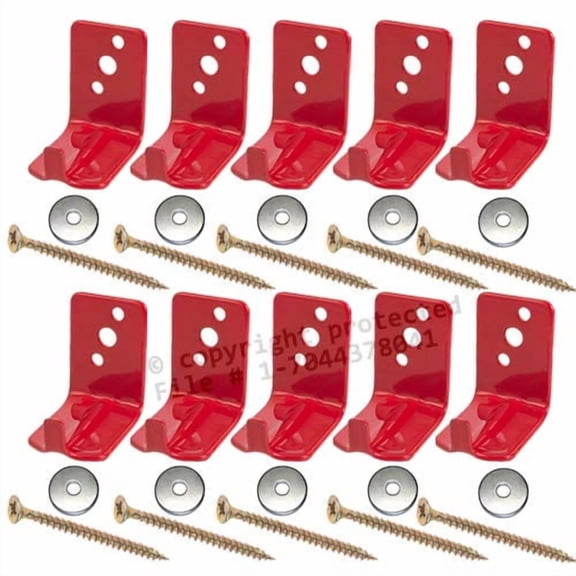 (Lot of 10) Fire Extinguisher Bracket, Wall Hook, Mount, Hanger, Universal for 10 to 15 Lb. Extinguishers with Screws and WASHERS