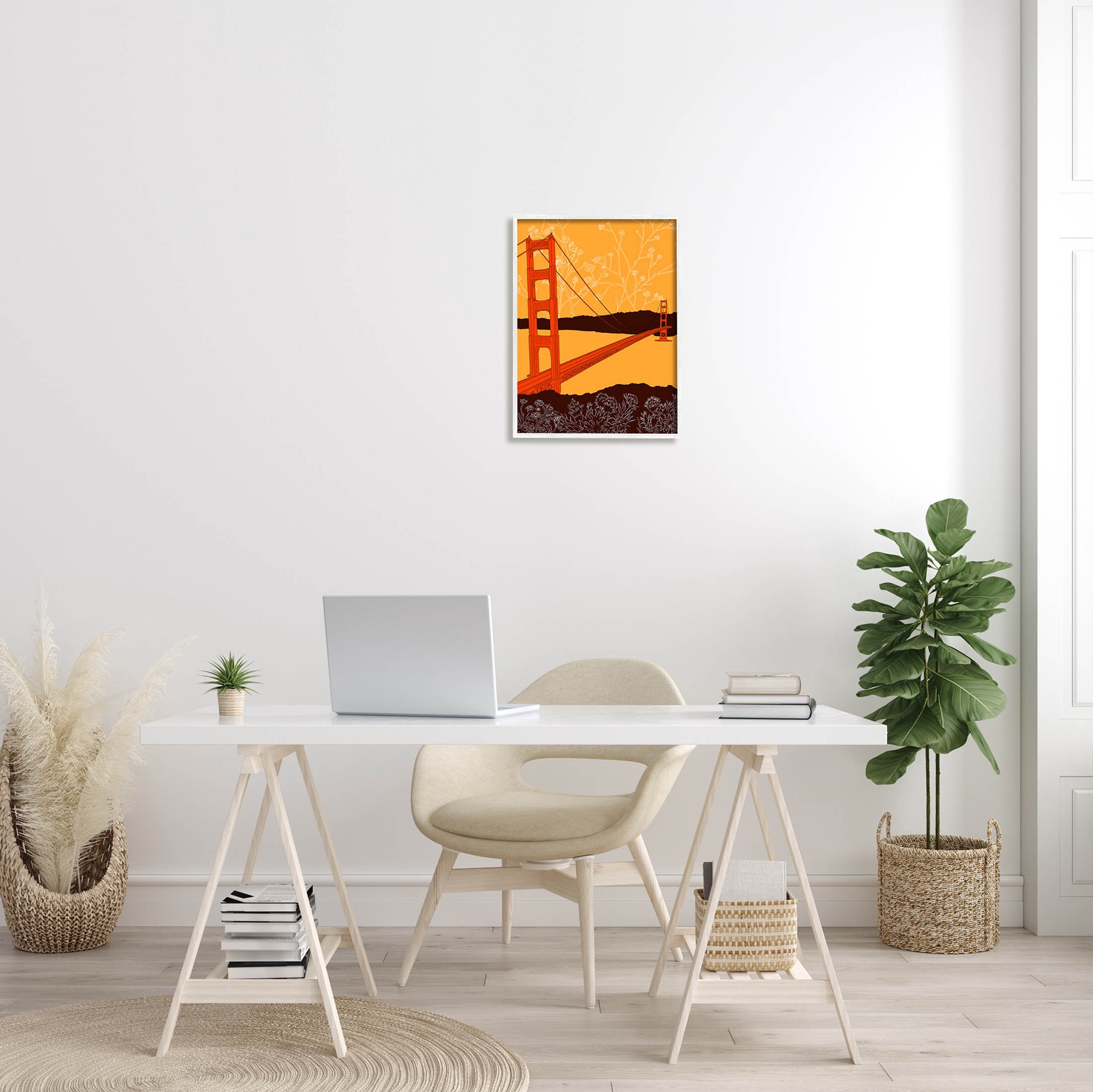 Stupell Industries Floral Pattern Water Bridge Graphic Art White Framed Art Print Wall Art, Design by Shane Donahue
