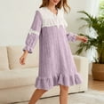 thumbnail image 3 of Gytharion Flannel Nightgowns for Women Winter Fuzzy Fleece Warm V-Neck Sleepshirt Soft Cozy Long Sleeve Lace Plush Nightshirt Cute Solid Ruffled Hem Nightdress Mid-Length Sleepwear, 3 of 6