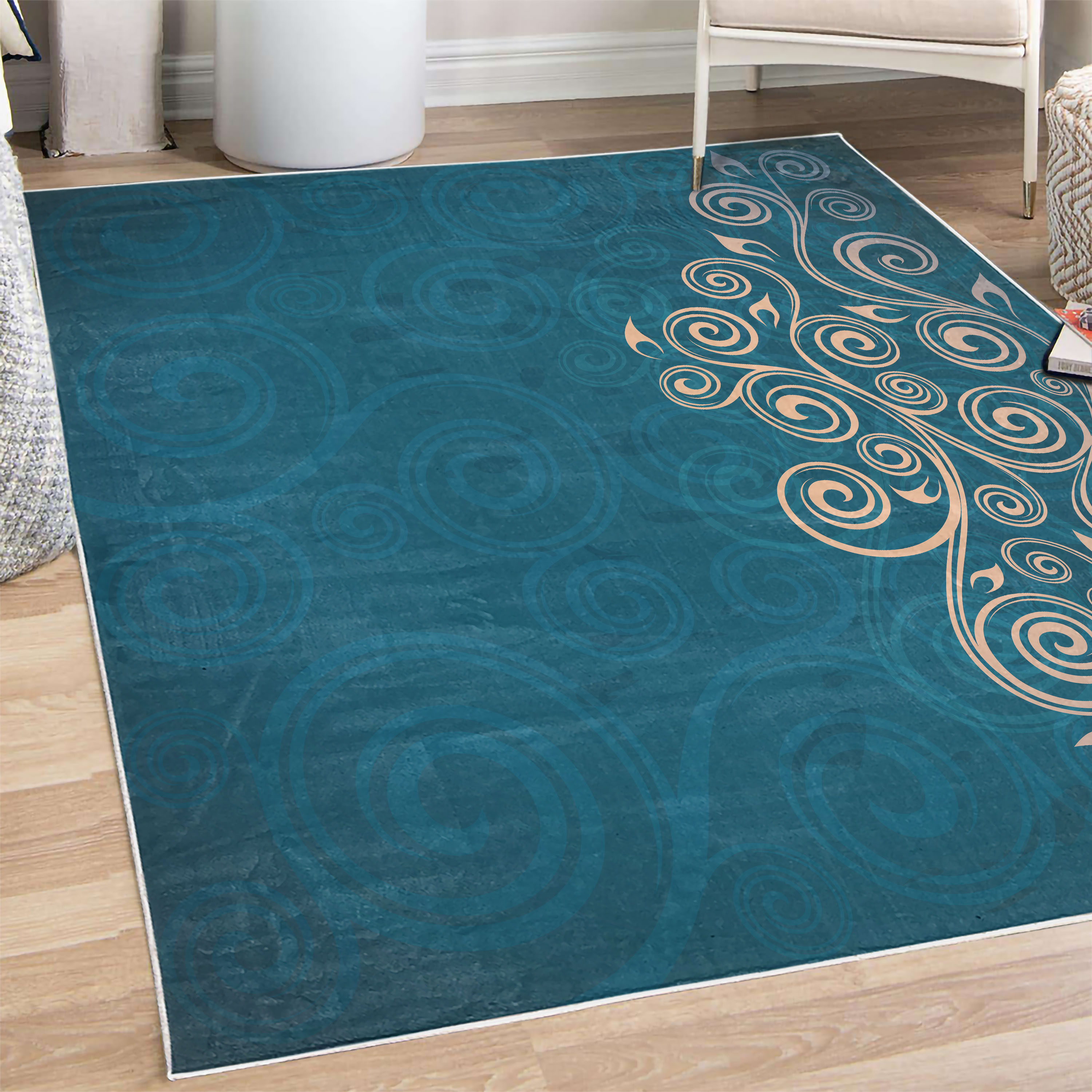 Ornamental Decorative Rug, Floral Swirls Ivy Image Ombre Details Grunge ...