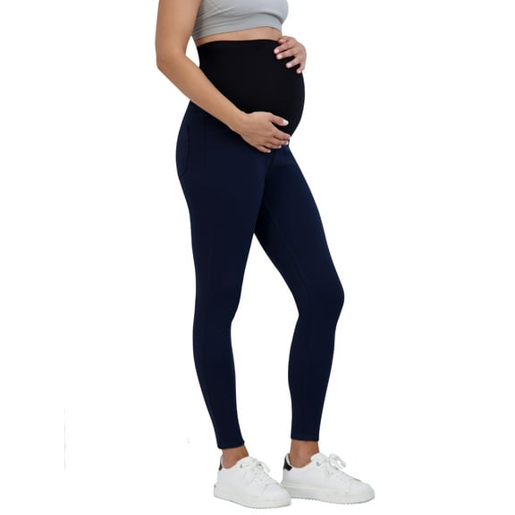 Savi Parker Women’s Ponte Maternity Leggings with Pockets – Pregnancy Clothes for All Seasons – 28” Inseam (S, Navy)