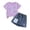 Purple, variant on Qingpeng Kids Girls Summer Bow Print Short Sleeve Round Neck Tee and Denim Skirt Matching Outfit Set for Kids