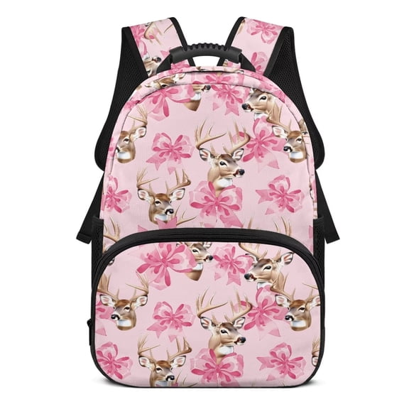 Bulopur Pink Deer Bow Kids Backpack for Girls, Hunting Ribbon Print School Bag Lightweight/Breathable/Durable/Waterproof Multi-Pocket Book Bag for Kids 6-12 Back to School