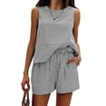 thumbnail image 6 of Black Womens Blouses Women's Summer 2 Piece Outfits Sleeveless Tank Top Matching Shorts Sets Cotton Striped Sweatsuits Vacation Beach 2025 Ladies Tops and Blouses, 6 of 6