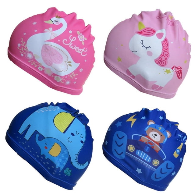 Gorro de baño para niños con impresión digital, cómodo y a la moda, con estampado de dibujos animados, de cinco líneas
