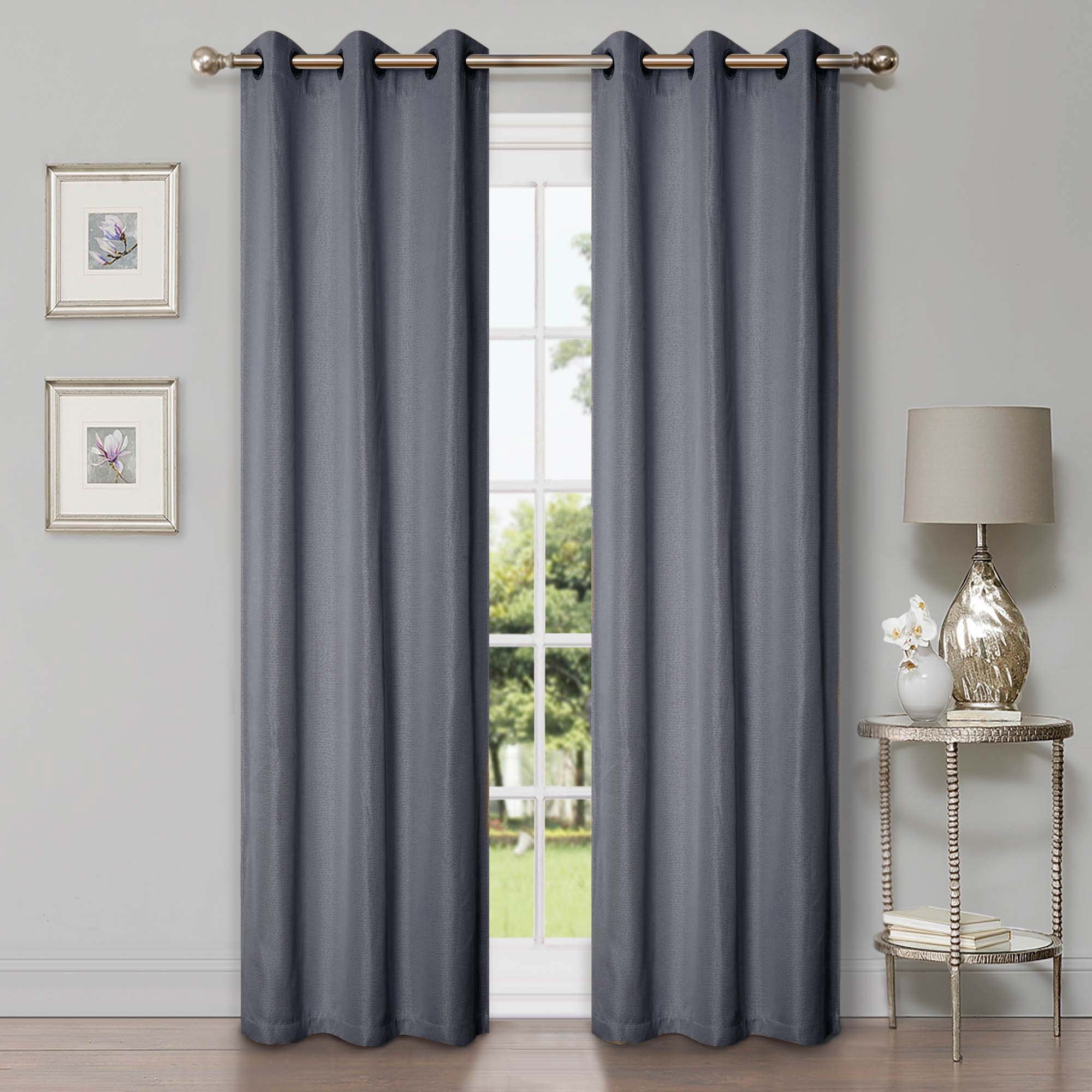 BNM Linen Pattern Blackout Curtains, Set of 2, 42" x 63", Charcoal