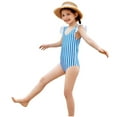 thumbnail image 4 of NAISIBABY Girls One-Piece Swimsuit, Striped Cute Ruffles Sleeveless Kids Beach Bathing Suit Blue 1T, 4 of 9