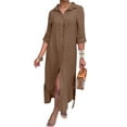 thumbnail image 3 of FASHIONWT Casual Button Down Long Sleeve Straight Midi Long Linen Women Shirt Dress, 3 of 4