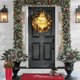 thumbnail image 5 of Corona de Navidad verde | Decoraciones de oro y conos de pinaster | Plástico tejido a mano 12in | Aspecto natural único | Decoración navideña colgante ligera para el hogar del hotel, 5 of 6