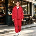 thumbnail image 4 of Unisex Kids Tracksuit Set, Zip Up Hoodie & Sweatpants 2 Piece Sweatsuit, Teen Boys Girls Athletic Fleece Sweat Suit, Casual Hooded Jogger Sportswear Outfit (Red, 10-11 Years), 4 of 7