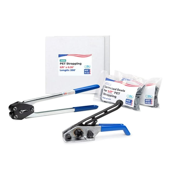 IDL Packaging USA Made 5/8" x 400' Polyester (PET) Strapping Kit, 1400 lbs Break Strength