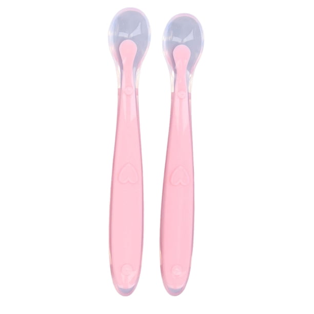 2 cucharas de silicona para autoalimentación de bebés, utensilios de entrenamiento para niños pequeños con cabezal suave para el destete.