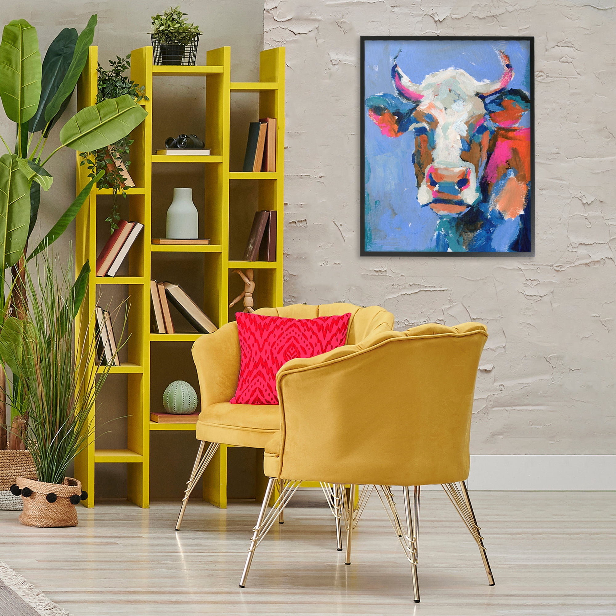 Stupell Industries Painterly Cow Portrait Animals & Insects Painting Black Framed Art Print Wall Art, 24 x 30