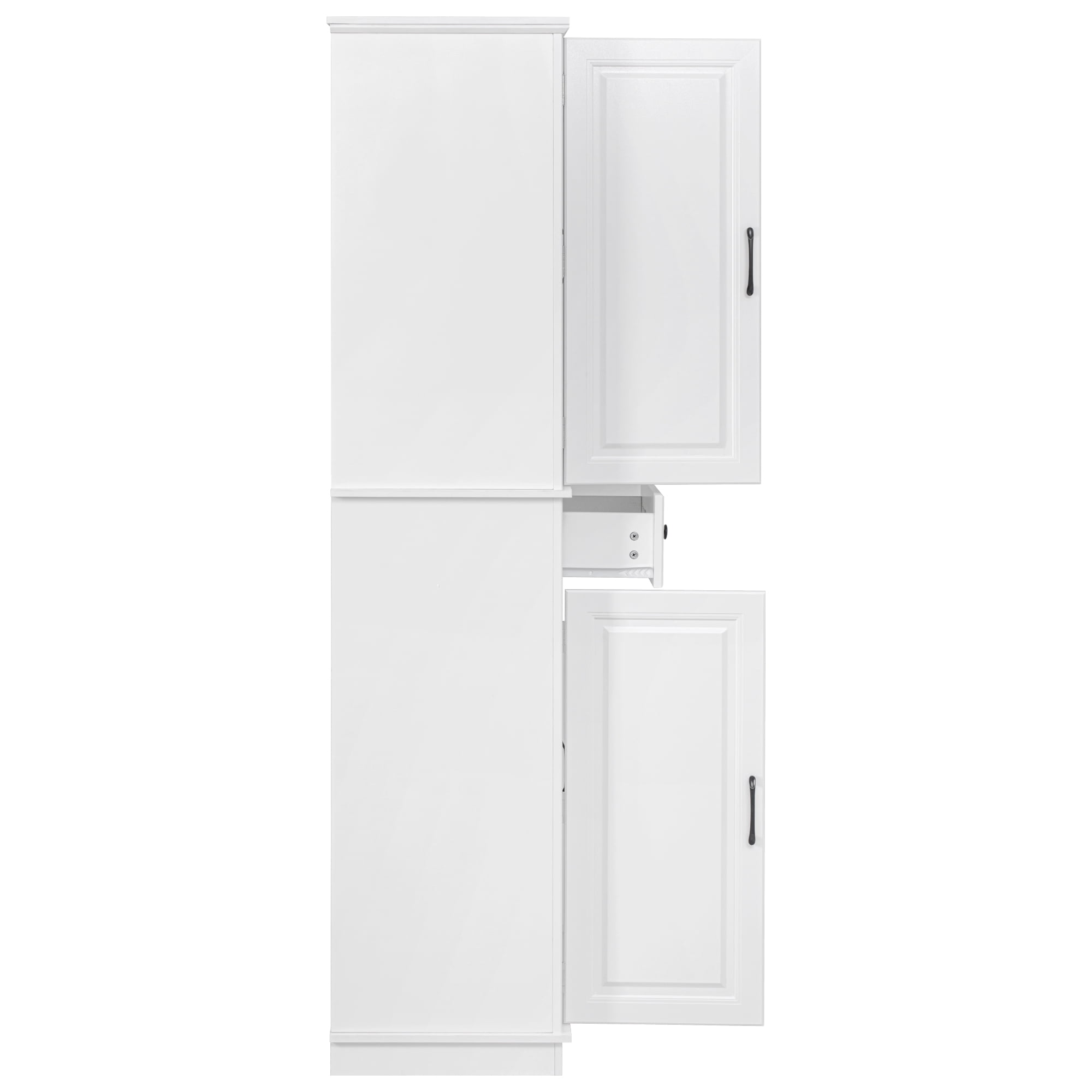 71" Tall Kitchen Pantry Cabinet with 3 Pull Out Cabinet Organizers, Farmhouse Embossed Texture Storage Cabinet with 6 Door Shelves, 2 Drawers, Freestanding Cupboard for Kitchen, Dining Room, White