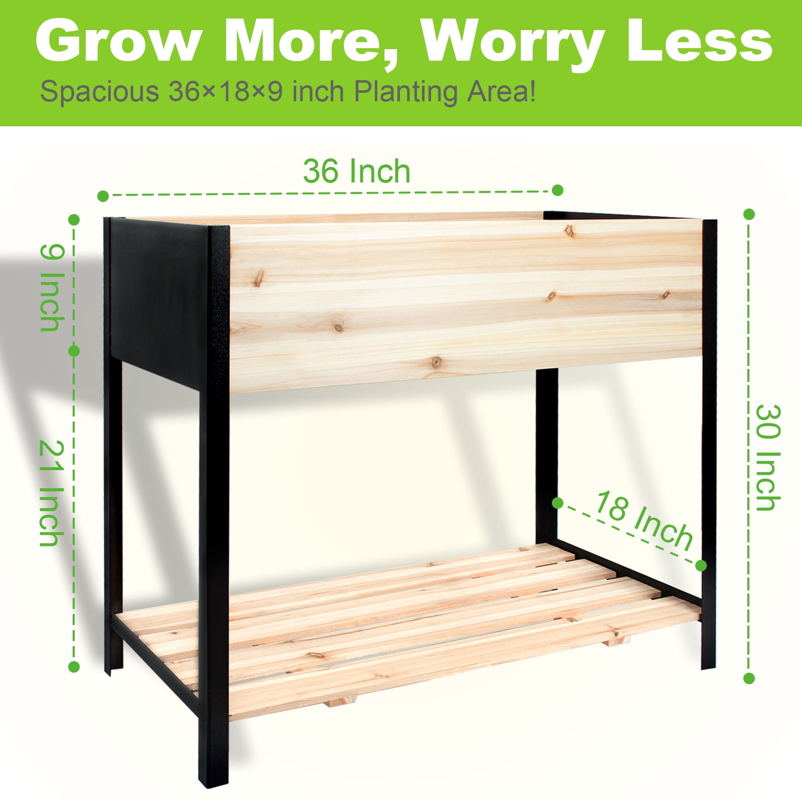 Raised Garden Bed with Legs Metal & Wood Elevated Planter Box Outdoor 4 Legs, 36(L) x18(W) x30(H) Inch