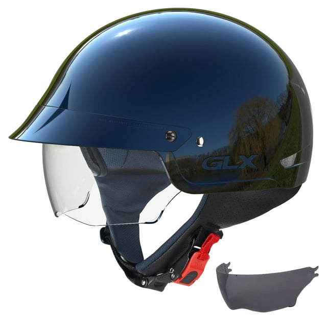 Medio casco de moto GLX M14 Cruiser con visera tintada negra M