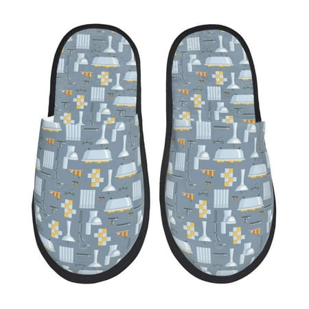 Balery Blue Bathroom Slient Indoor Furry Fleece Comfort House Shoes Soft Non-Slip Home Shoes Cotton slippers House Slippers-- Medium