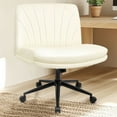 thumbnail image 3 of Neo Chair Office Chair Armless Criss Cross Legged Chair with Wheels, Comfy Home Office Desk Chairs, Adjustable Swivel Padded PU Leather Vanity Task Computer Chair, 3 of 8