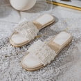 thumbnail image 2 of Sandalias planas de perlas de lujo para mujer, chanclas de playa de colores mezclados en negro/blanco, zapatillas con cuentas en la parte inferior de paja, sandalias bohemias para mujer, 2 of 5
